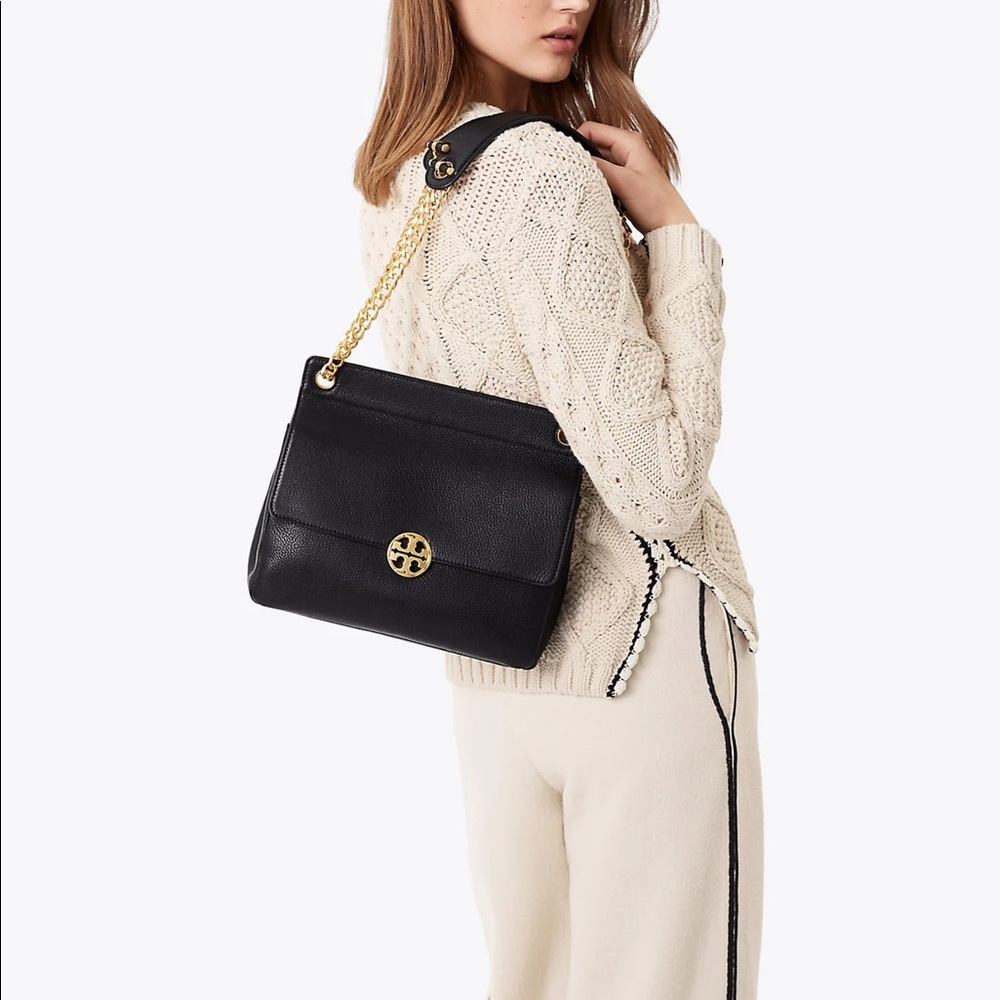 Tory burch black chain strap flap bag